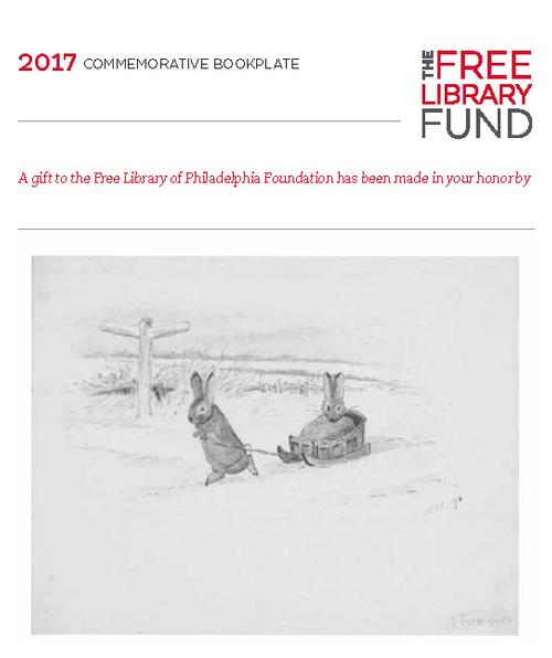 One of the holiday bookplates features a charming watercolor of Bunnies in the Snow by the beloved children’s illustrator Beatrix Potter.